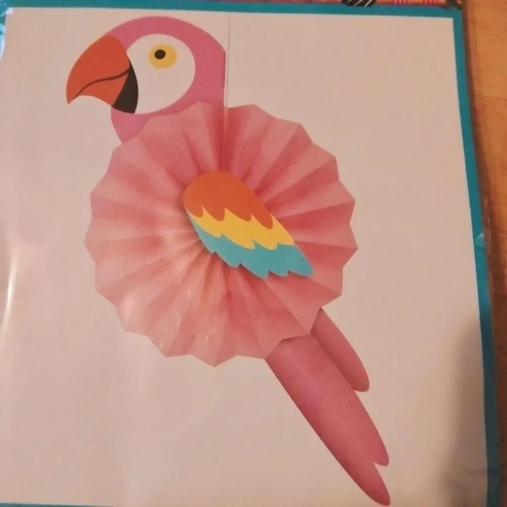 Hanging Parrot Pink Party Decoration Paper Tropical Decor Pool Beach Luau Tiki